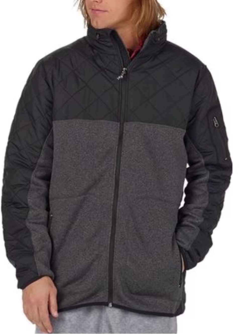 Burton Mens Pierce Fleece Full Zip Jacket Quilted Dark Gray Black Sz M